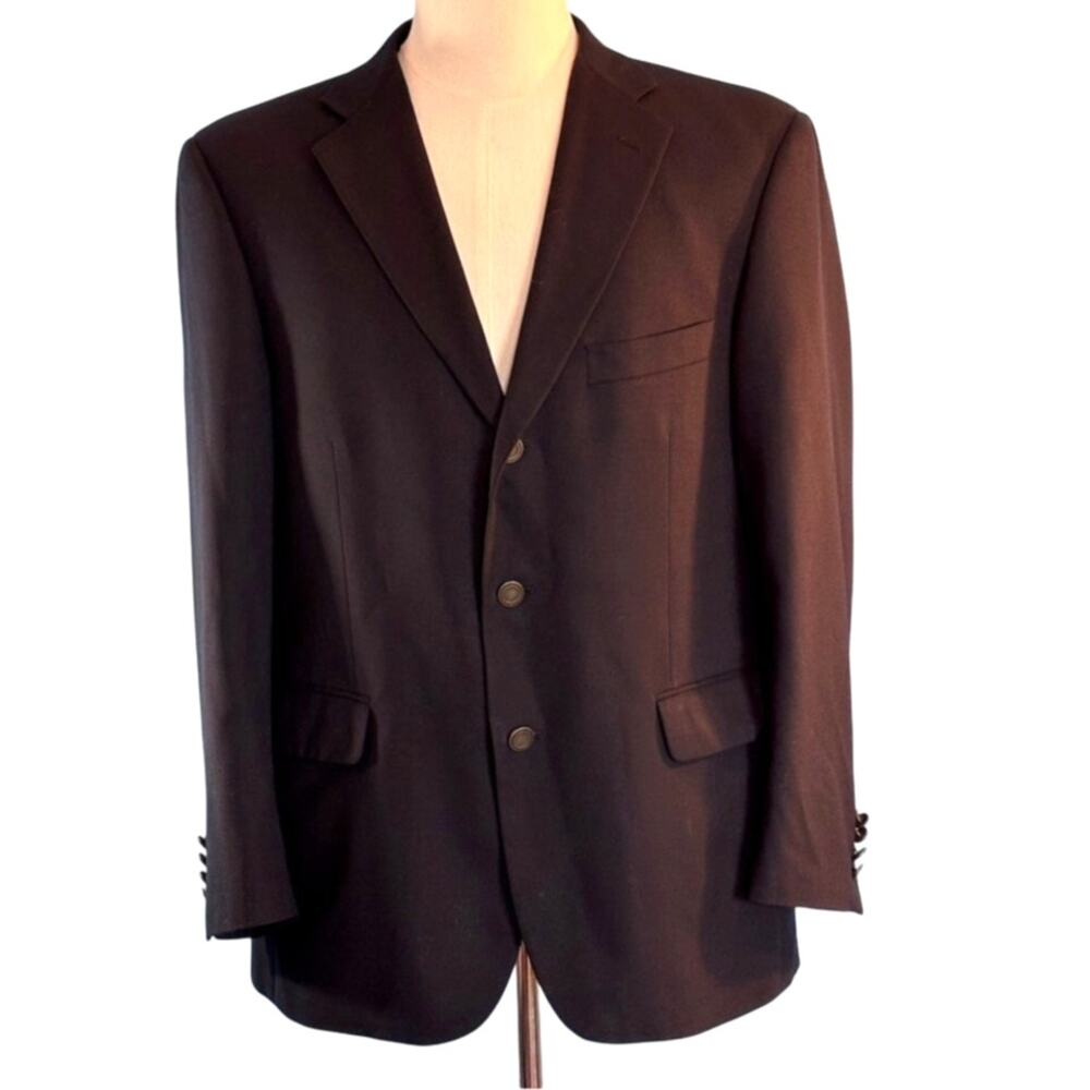 Men's Emanuel Ungaro Blazer Jacket 100% Wool Dark Blue 3 Button Fully Lined 42 S